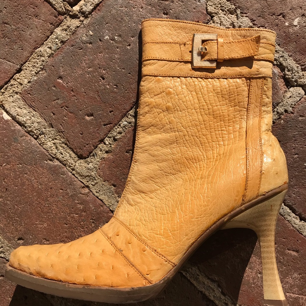 Ostrich Skin Bootie Tan Hot Orange Golden Tan